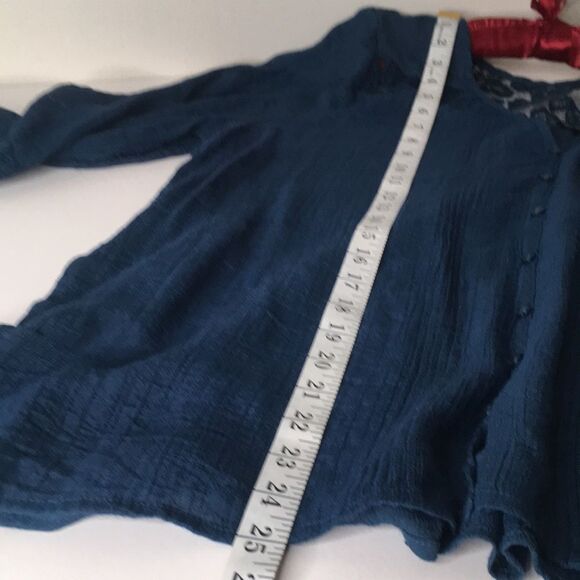 Mine Too Boho Breezy Blue Top with Lace - Picture 5 of 11